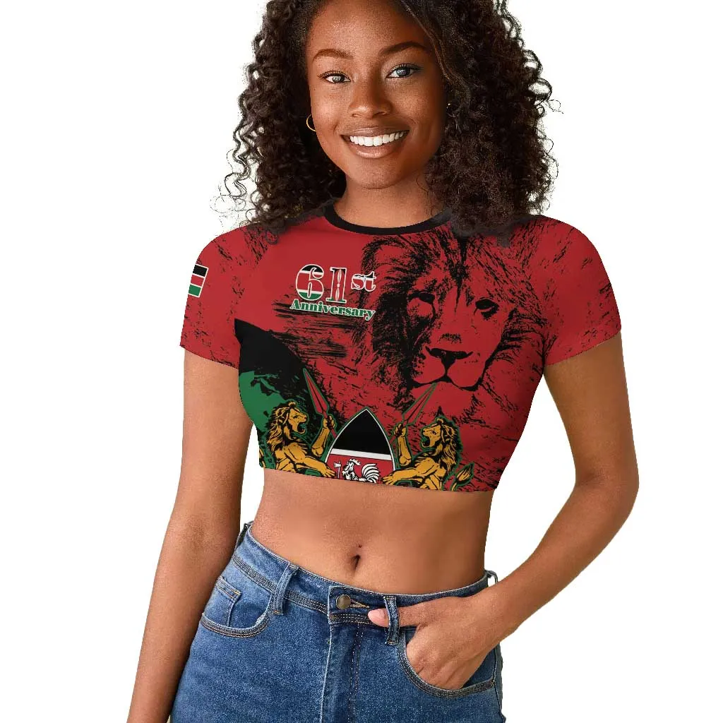 Jamhuri Ya Kenya Raglan Cropped T shirt African Lion - Coat Of Arms LT15