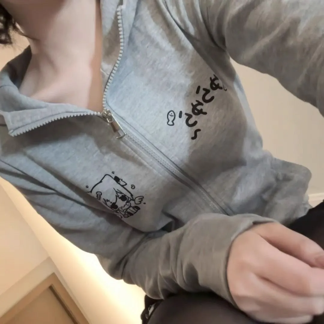 JazzHer Hoodies Zip Up Hooded Women Clothing Slim Oversized Tops Punk Sexy Casual Korea Sweatshirt Gothic Kawaii Sweet Girl Coat Y2k Top