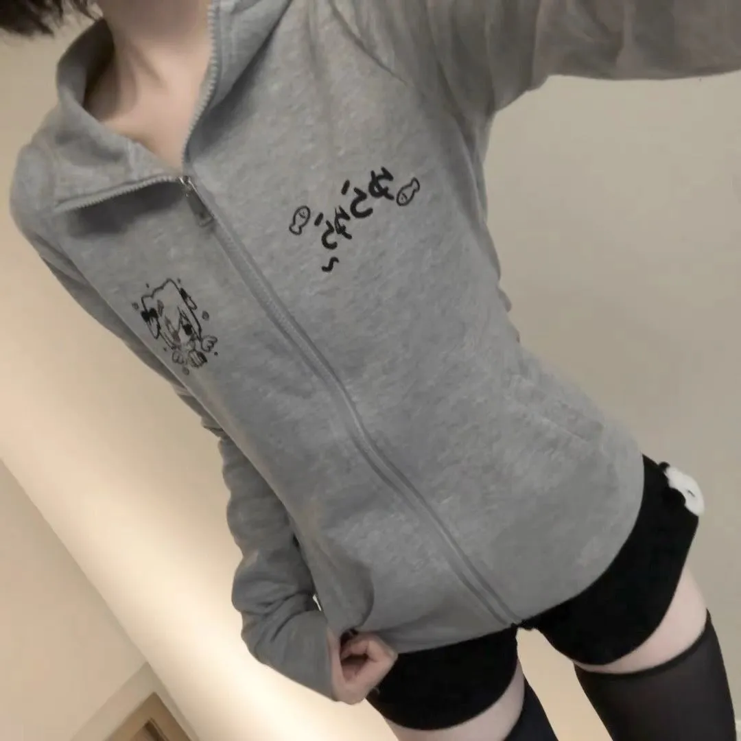 JazzHer Hoodies Zip Up Hooded Women Clothing Slim Oversized Tops Punk Sexy Casual Korea Sweatshirt Gothic Kawaii Sweet Girl Coat Y2k Top