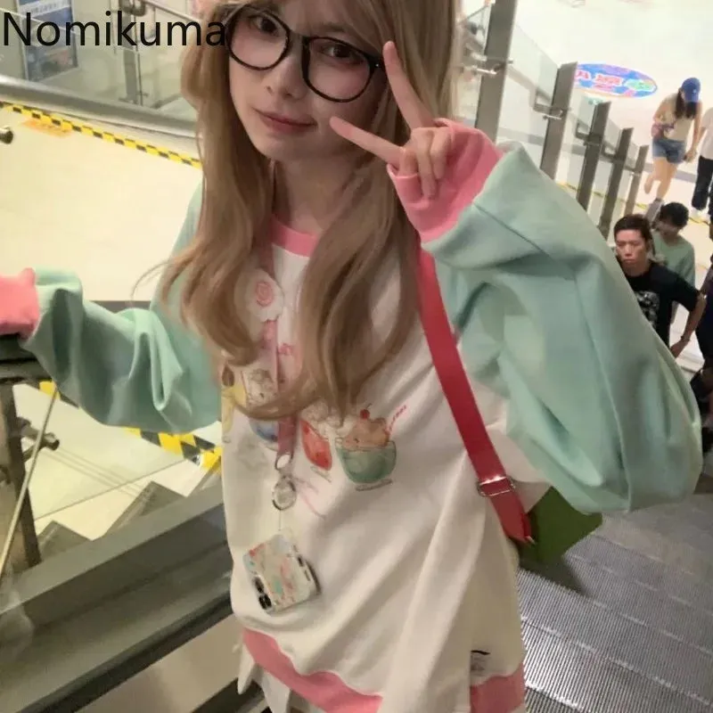 JazzHer Japanese Anime Hoodie Women Long Sleeve O-neck Oversized Tops Ropa Mujer Casual Fashion Cute Y2k Sweatshirt Clothes for Teens