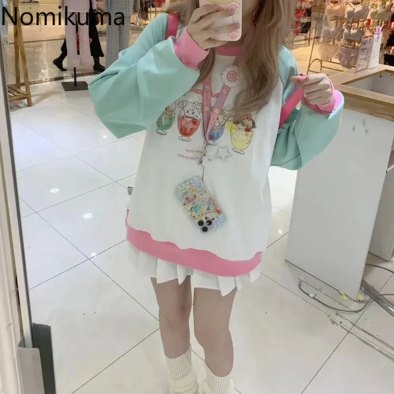 JazzHer Japanese Anime Hoodie Women Long Sleeve O-neck Oversized Tops Ropa Mujer Casual Fashion Cute Y2k Sweatshirt Clothes for Teens