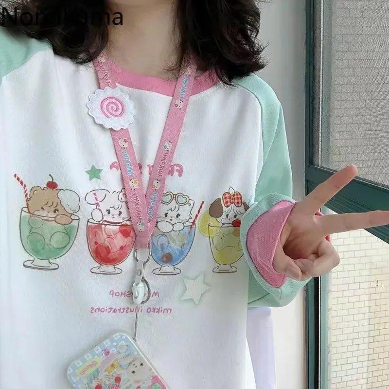 JazzHer Japanese Anime Hoodie Women Long Sleeve O-neck Oversized Tops Ropa Mujer Casual Fashion Cute Y2k Sweatshirt Clothes for Teens