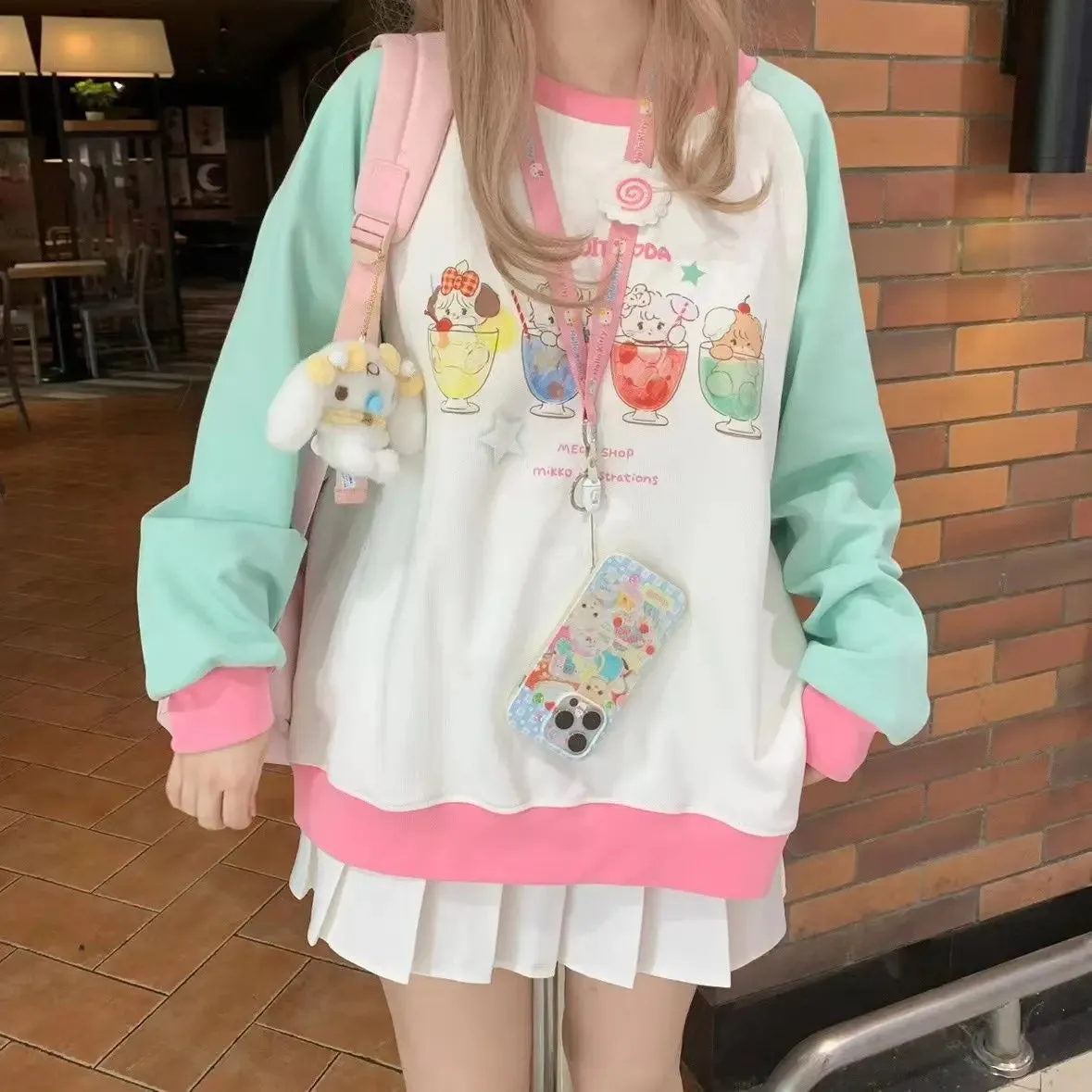 JazzHer Japanese Anime Hoodie Women Long Sleeve O-neck Oversized Tops Ropa Mujer Casual Fashion Cute Y2k Sweatshirt Clothes for Teens