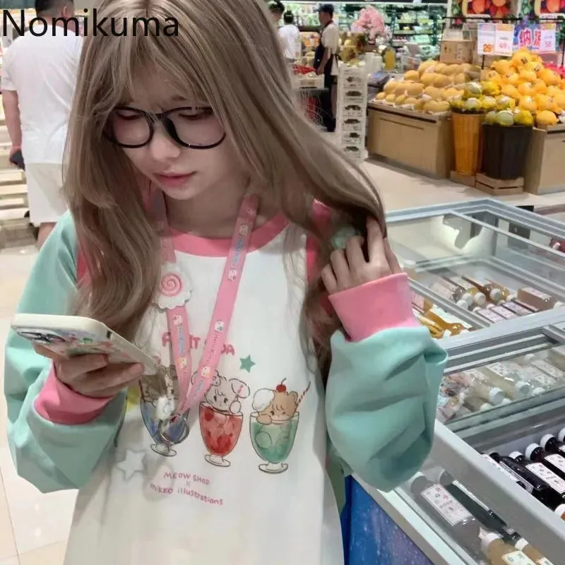 JazzHer Japanese Anime Hoodie Women Long Sleeve O-neck Oversized Tops Ropa Mujer Casual Fashion Cute Y2k Sweatshirt Clothes for Teens
