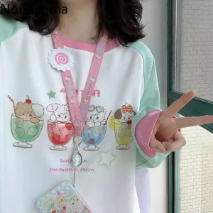 JazzHer Japanese Anime Hoodie Women Long Sleeve O-neck Oversized Tops Ropa Mujer Casual Fashion Cute Y2k Sweatshirt Clothes for Teens