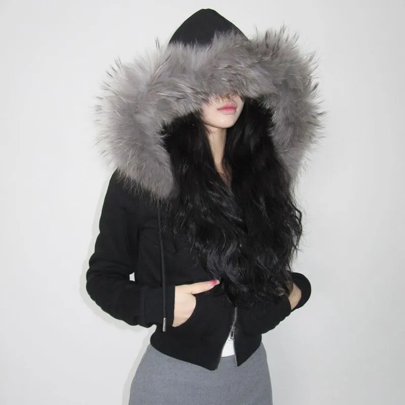 JazzHer Patchwork Furry Hooded Sweatshirt for Women Y2k Tops Streetwear Casual Hoodies 2025 Ropa Mujer Casual Fashion Zipper Crop Hoodie