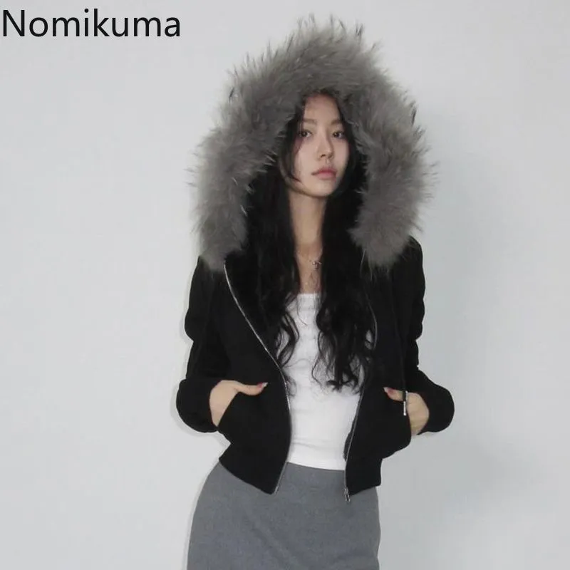 JazzHer Patchwork Furry Hooded Sweatshirt for Women Y2k Tops Streetwear Casual Hoodies 2025 Ropa Mujer Casual Fashion Zipper Crop Hoodie