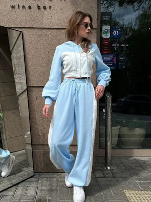 JazzHer Women's Hoodies Crop Top Wide Leg Pants Suits Y2K Pacthwork Zipper Lady Sweatshirt Autumn Fashion Korean Sportswear Streetwear