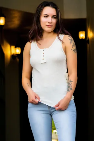 Jojo Button Henley Tank -White