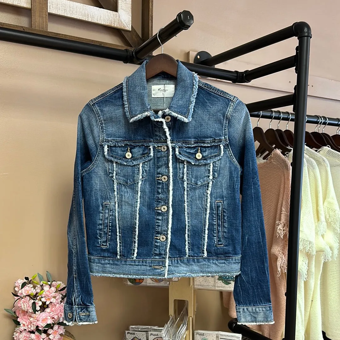 Kancan Raw Hem Dark Wash Denim Jacket