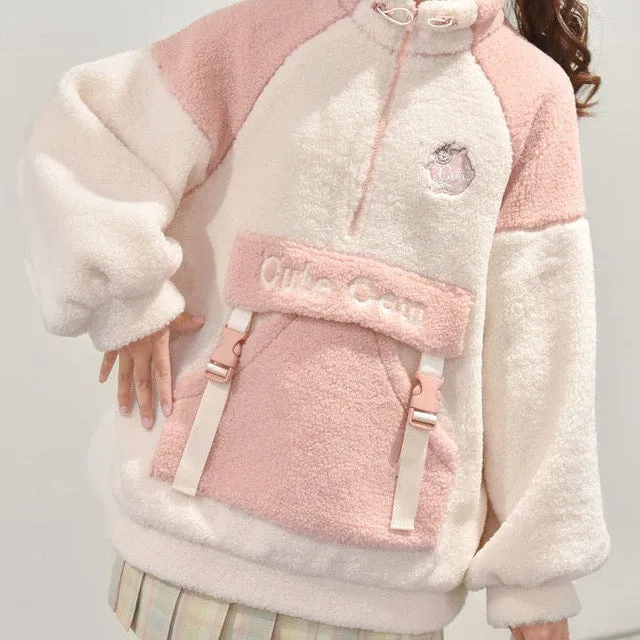 Kawaii Pink Lambswool Fuzzy Hoodie