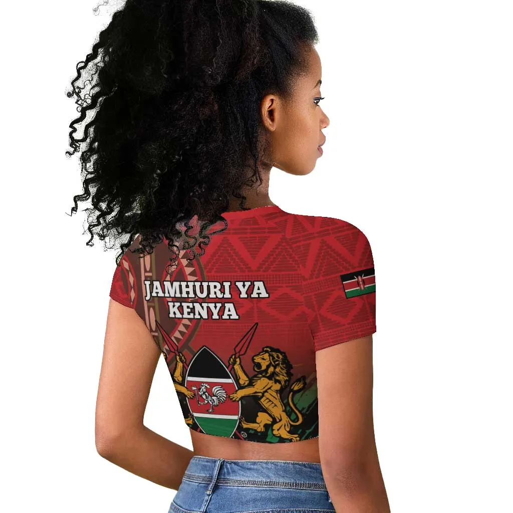 Kenya Independence Day Raglan Cropped T shirt Jamhuri ya Kenya 1963 - African Pattern LT14