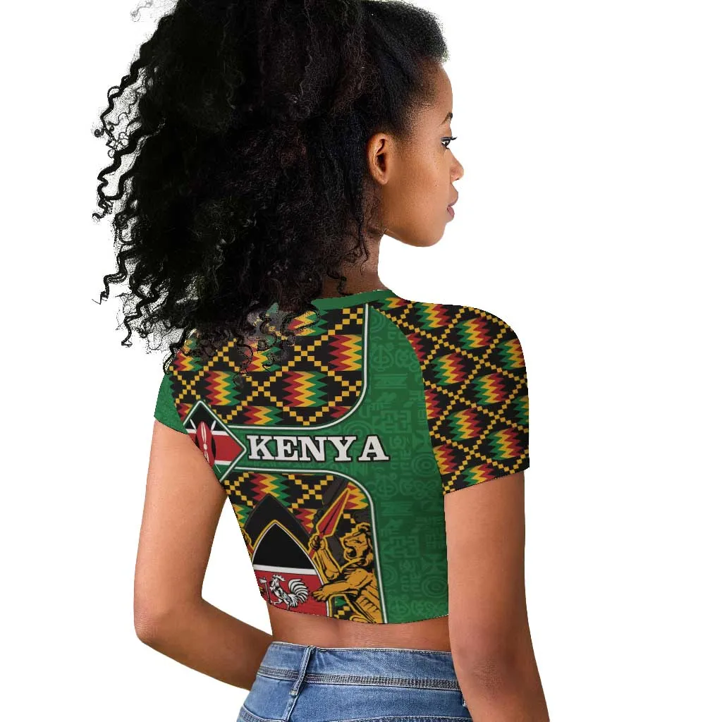 Kenya Raglan Cropped T shirt - Kente Pattern, Coat Of Arms Design LT15