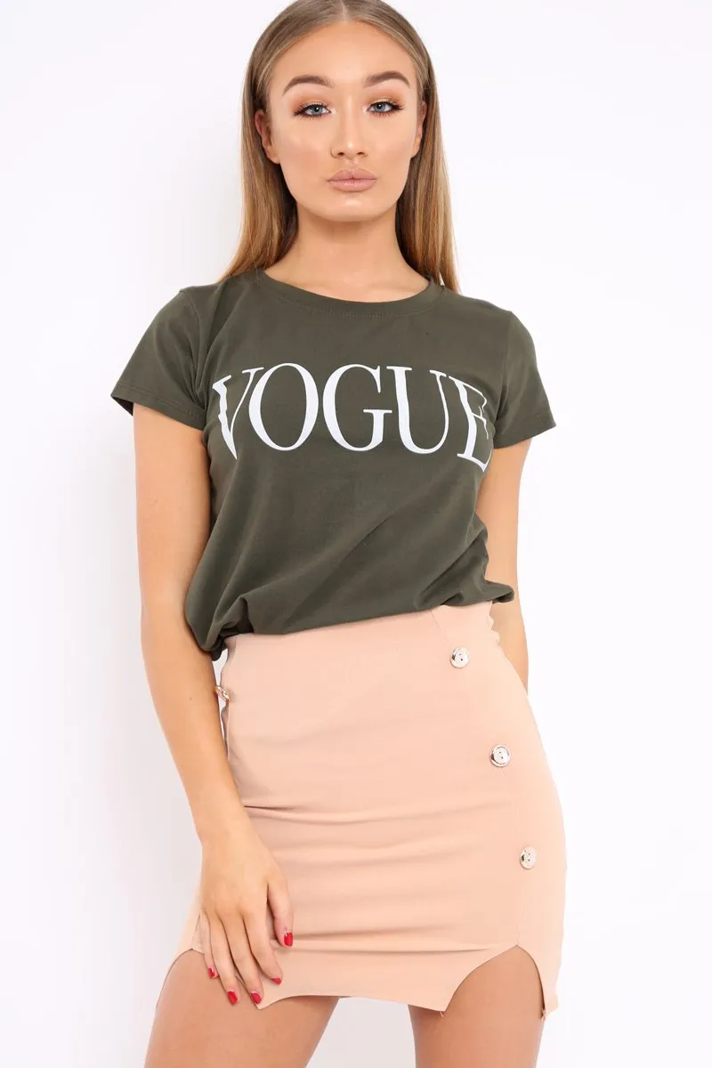 Khaki Vogue Slogan Top - Birda