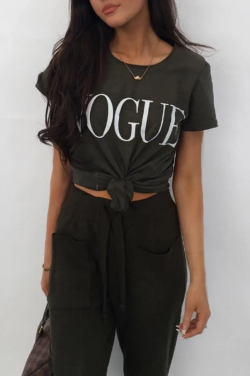 Khaki Vogue Slogan Top - Birda