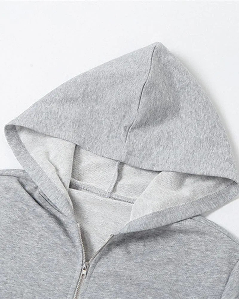 Knitted Patchwork Zip Crop Hoodie