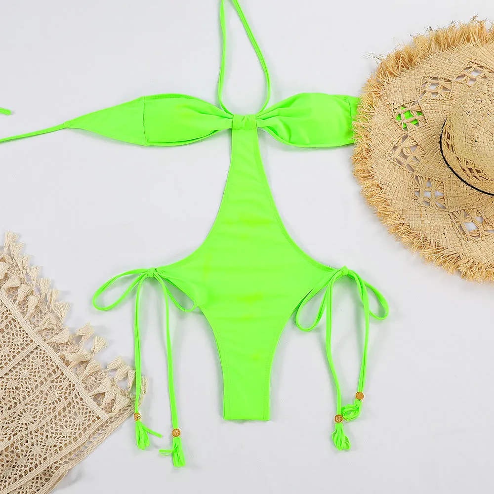 Lace-up One-piece Swimsuit Women's Halter Design Sense legging