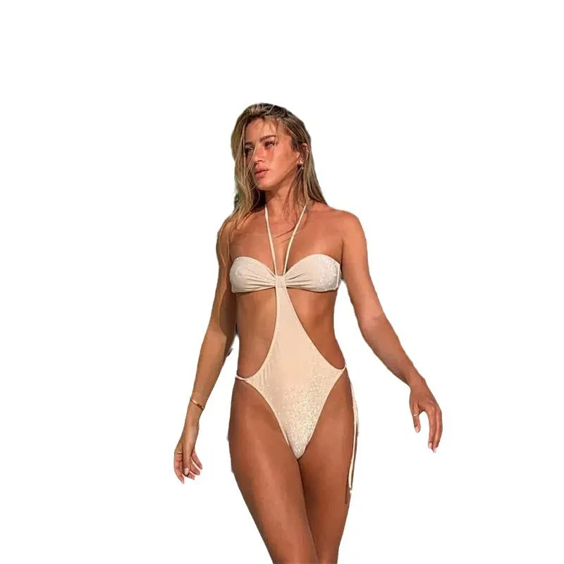 Lace-up One-piece Swimsuit Women's Halter Design Sense legging