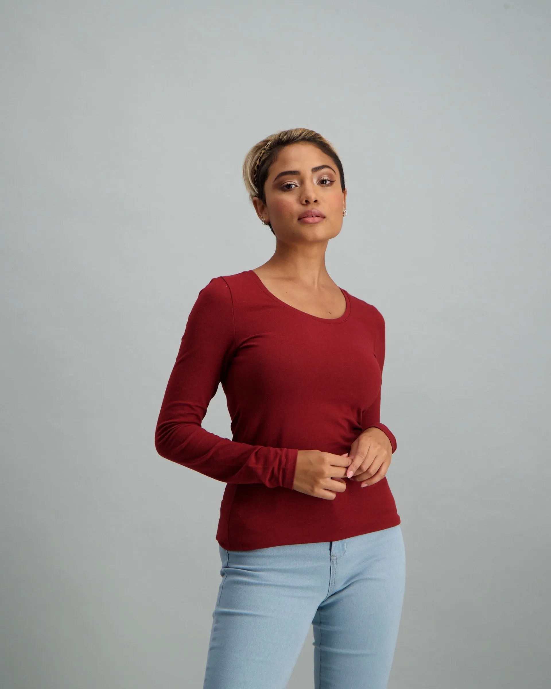 Ladies Long Sleeve Core T-Shirt - Burgundy