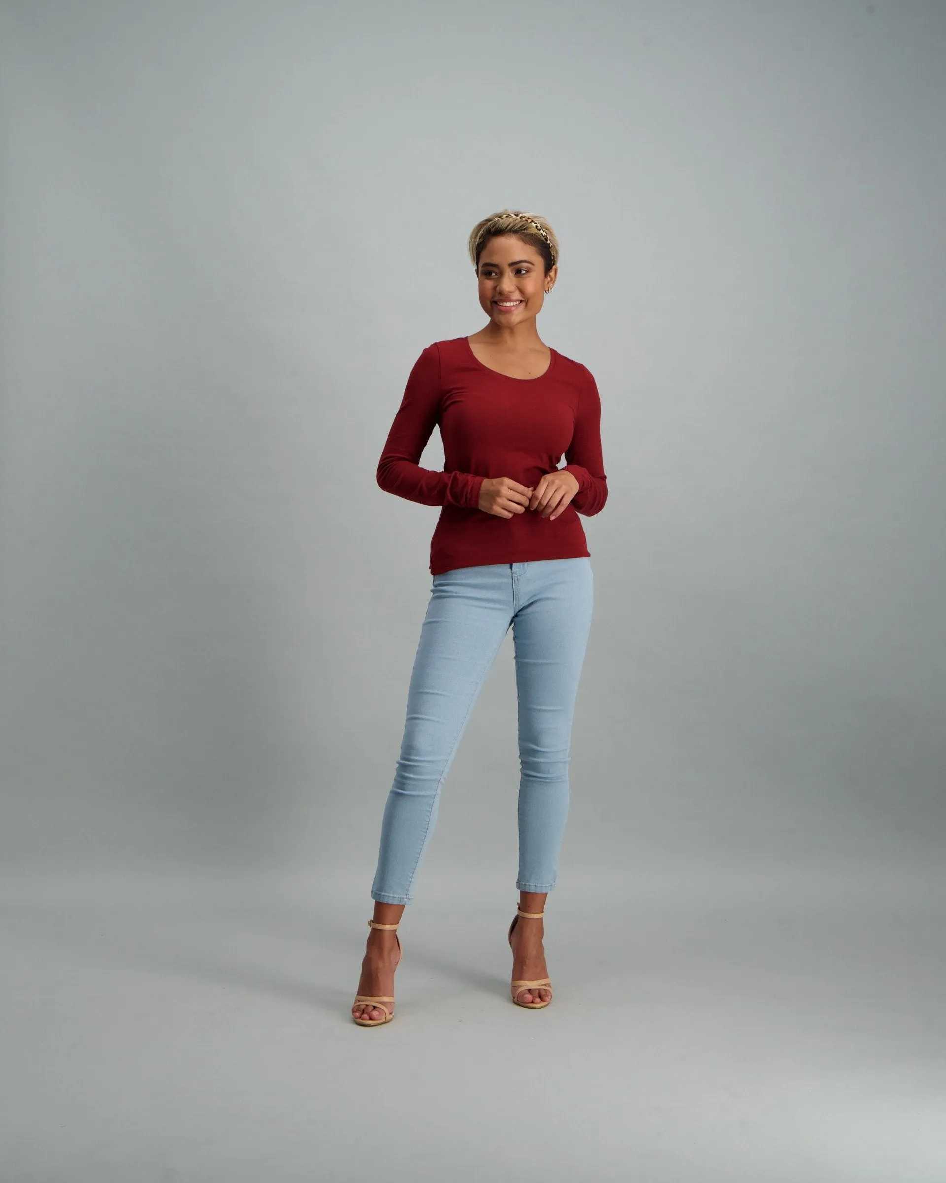 Ladies Long Sleeve Core T-Shirt - Burgundy