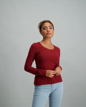 Ladies Long Sleeve Core T-Shirt - Burgundy