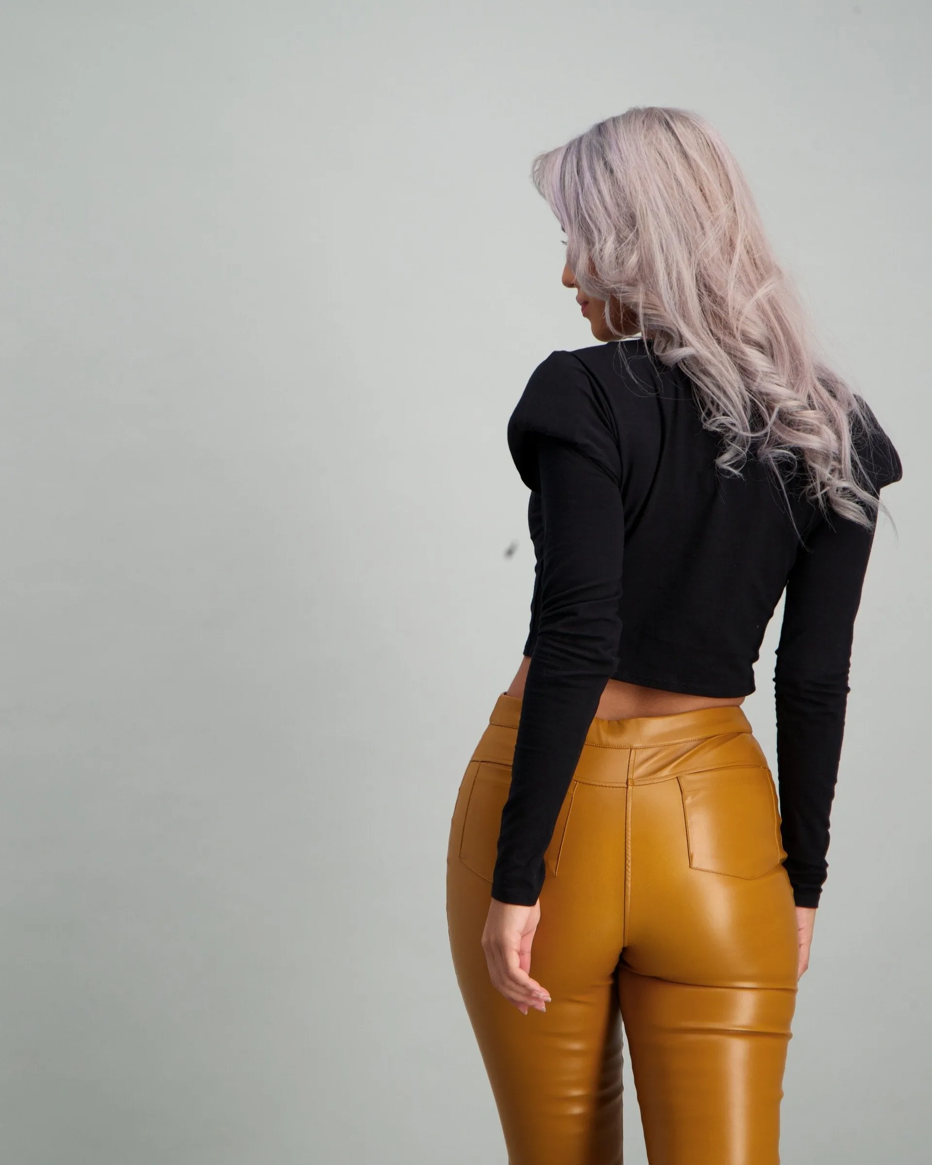Ladies Long Sleeve Shoulder Padded Top - Black