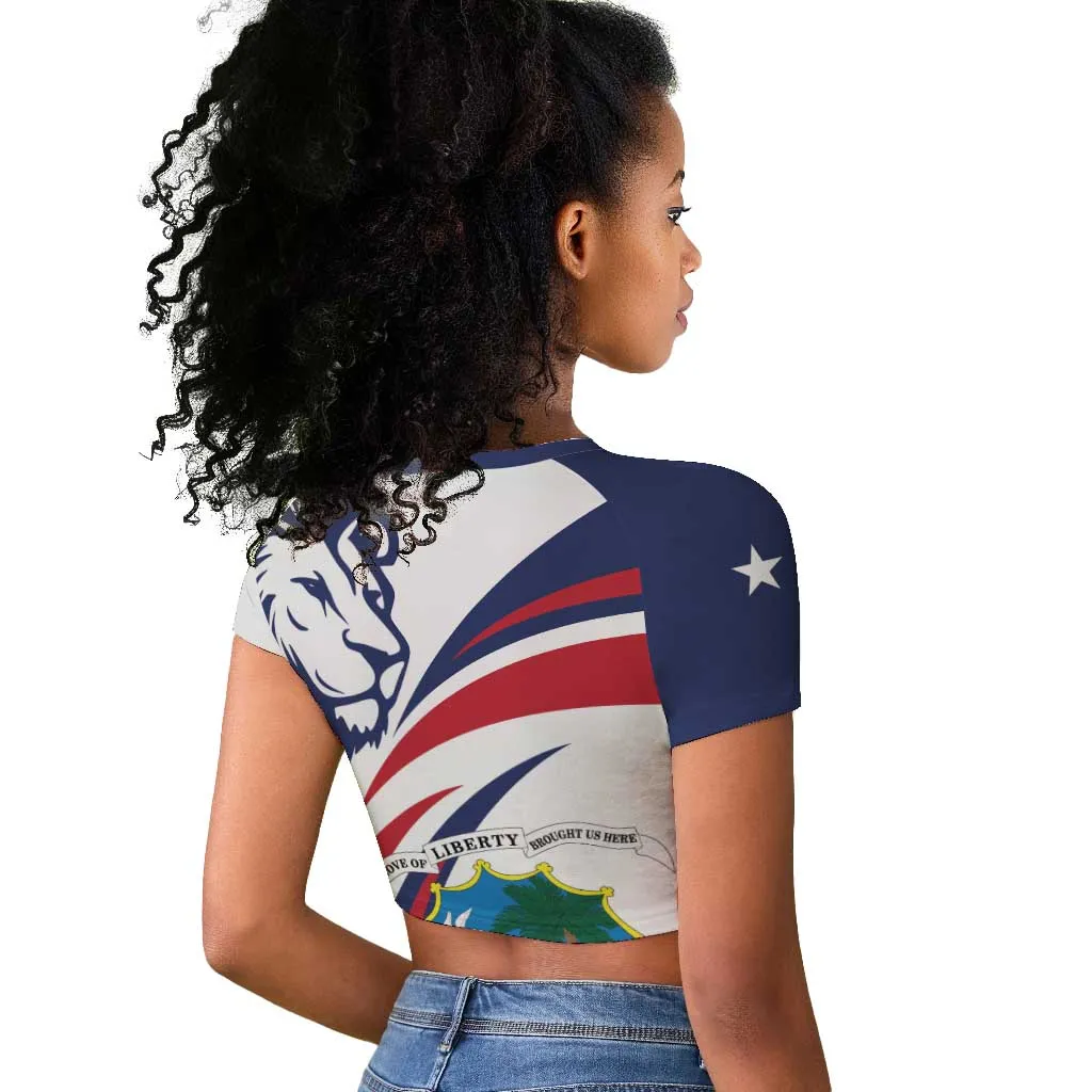 Liberia Independence Day Raglan Cropped T shirt July 26 Lion Coat of Arms LT01