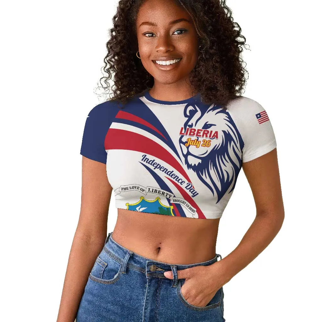 Liberia Independence Day Raglan Cropped T shirt July 26 Lion Coat of Arms LT01