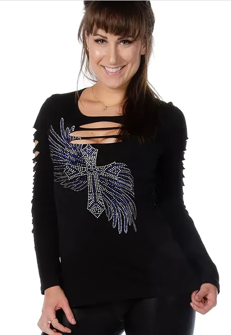 Liberty Wear Collection Leggings: Rhinestone Cross & Wings