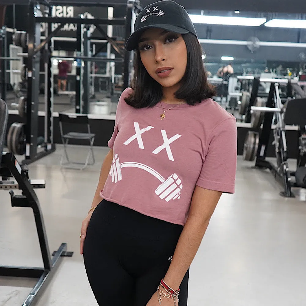 LIFT HEAVY LOGO CROPPED - T-SHIRT- MAUVE