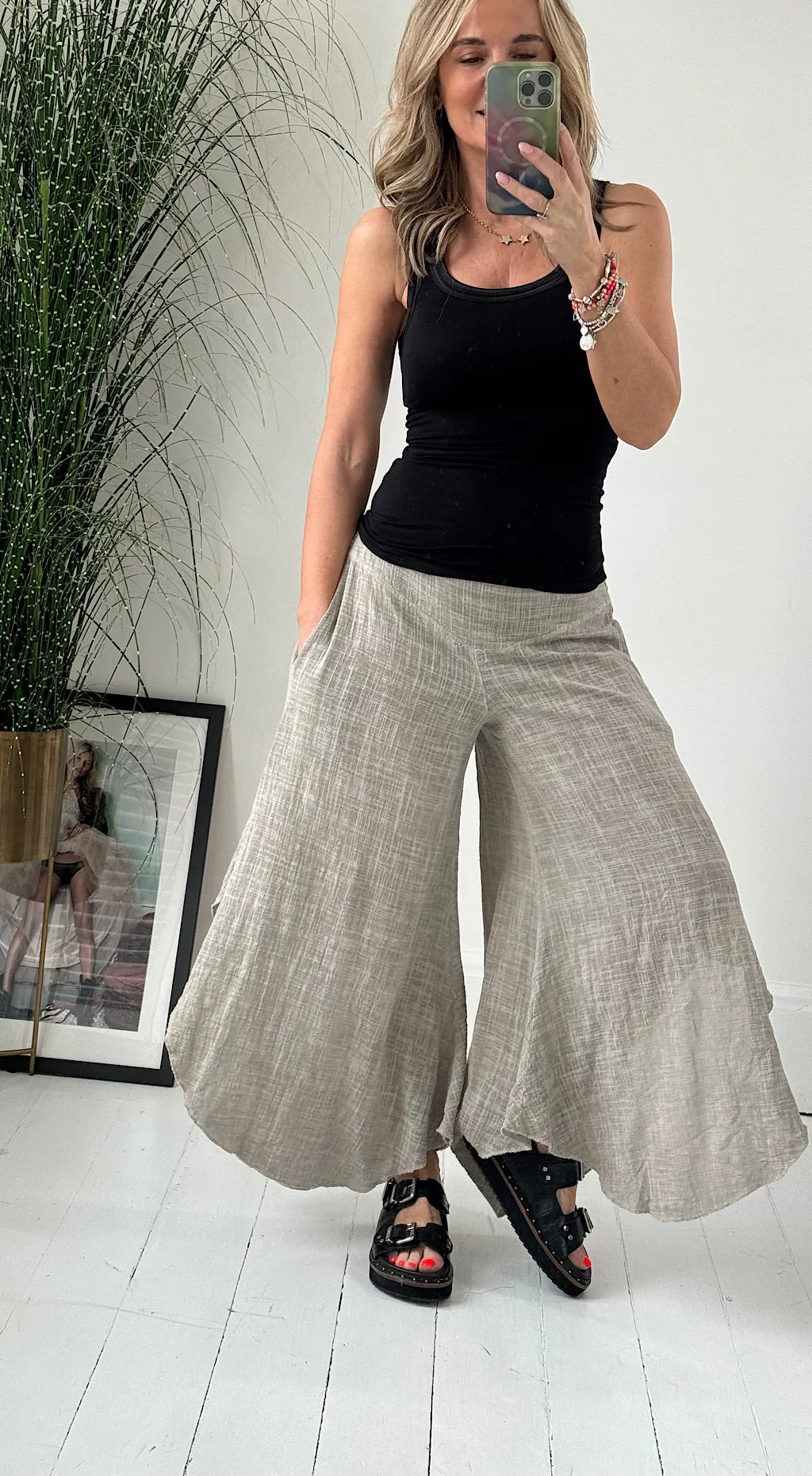 Linen Harem Pant - stone