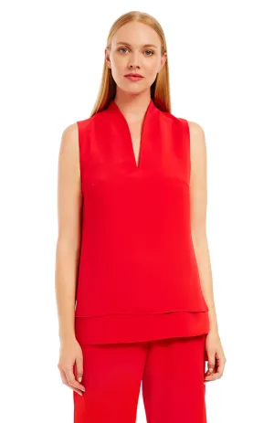 Lustrous Crepe High Neck Double Layer Tank Ruby