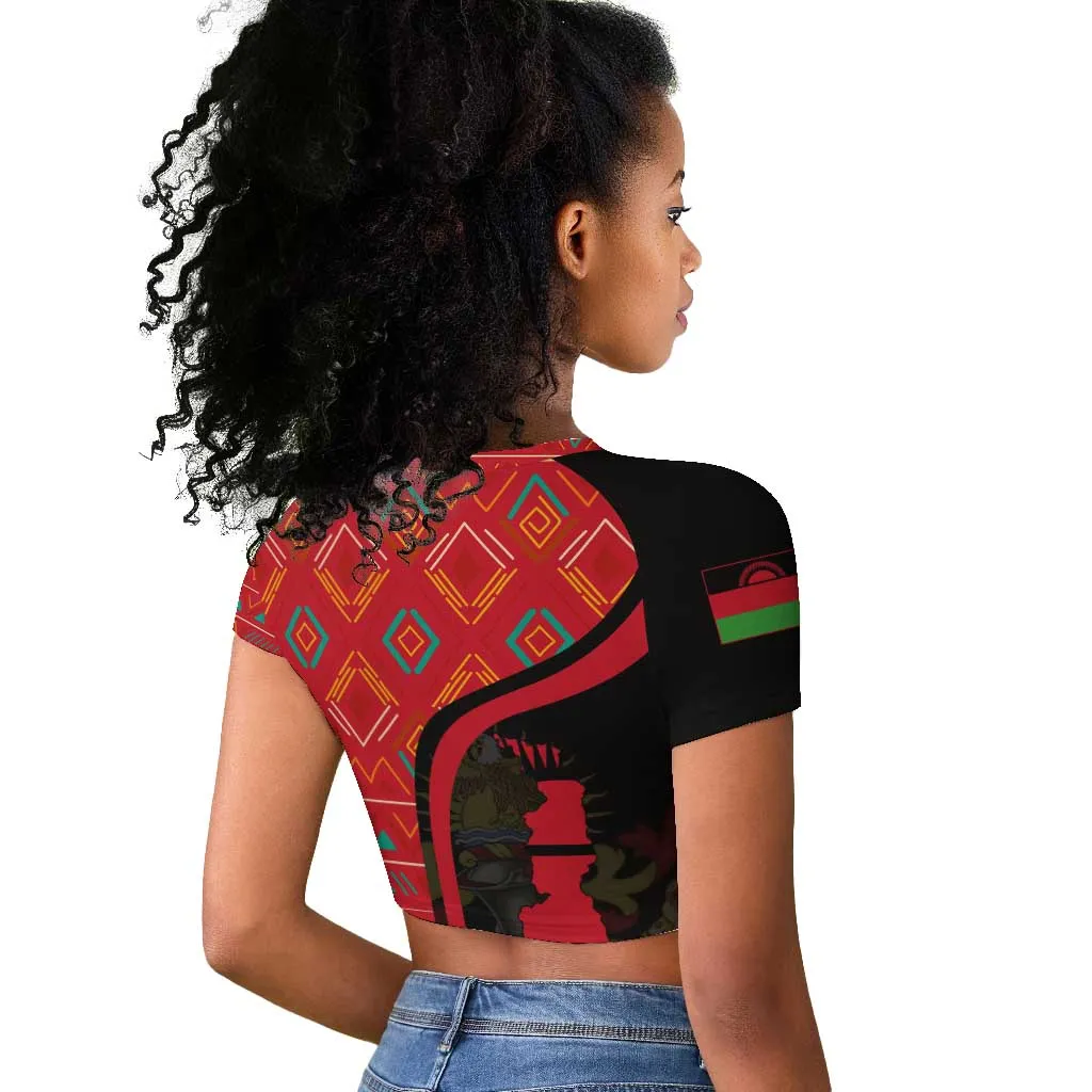 Malawi Patterns African Raglan Cropped T shirt Blended with Flag Colors and National Emblem TS04