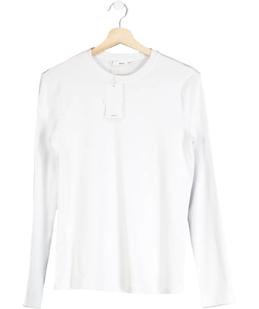 MANGO White Long Sleeve Cotton T-shirt UK XS
