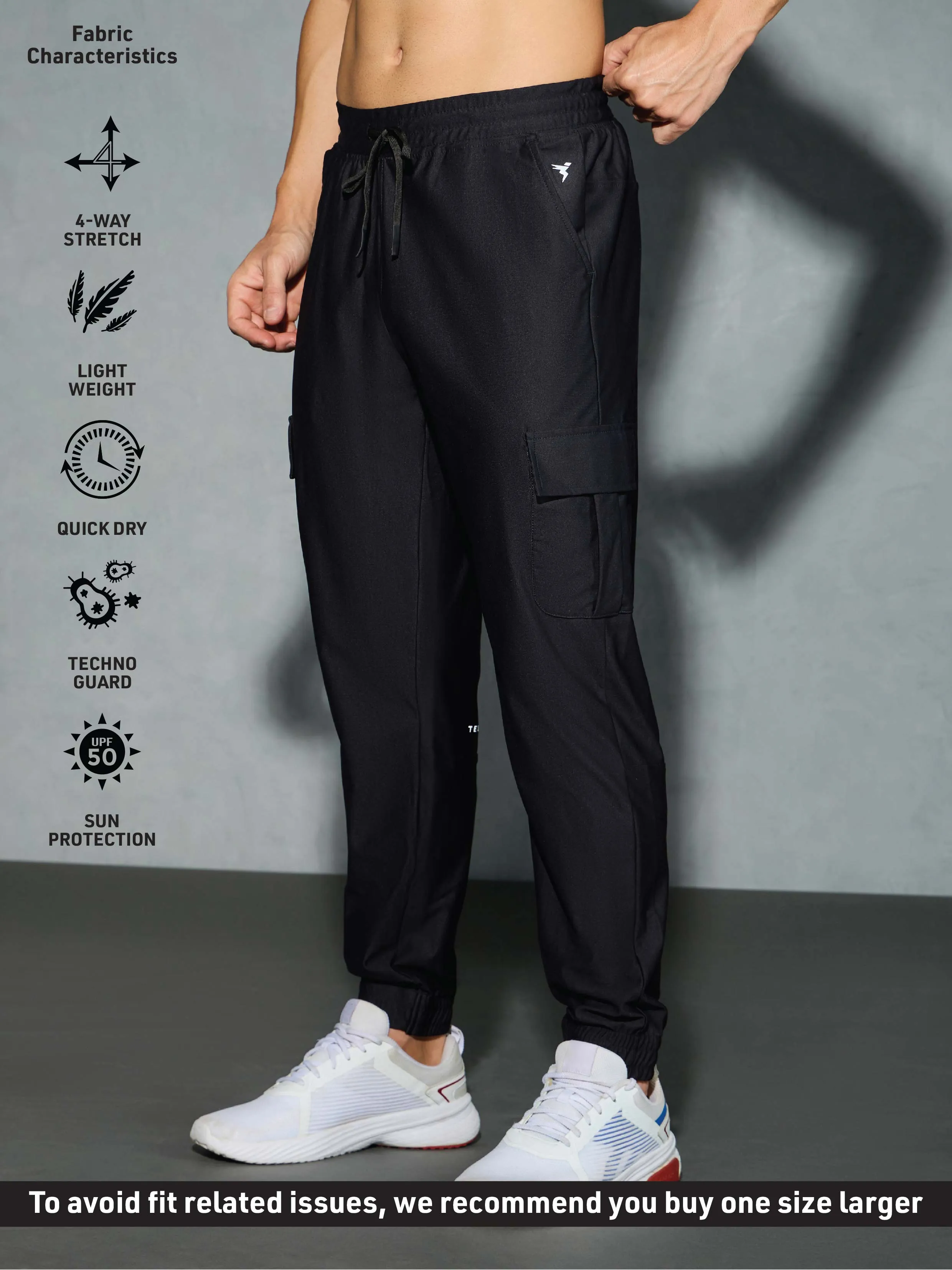 Men Solid Slim Fit Cargo Joggers with DURACOOL 