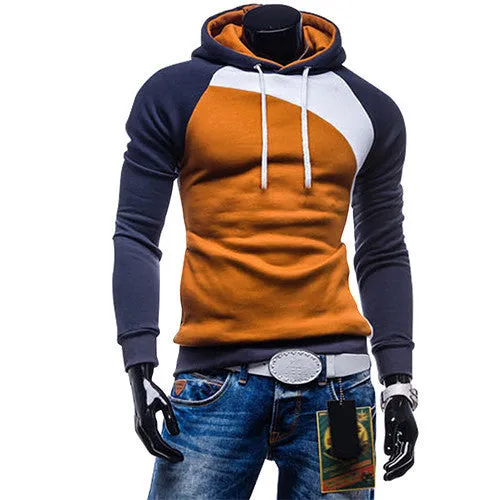 Men Spring Warm Hoody Ourdoor Slim Fit Splicing Color String Casual Pullover Top