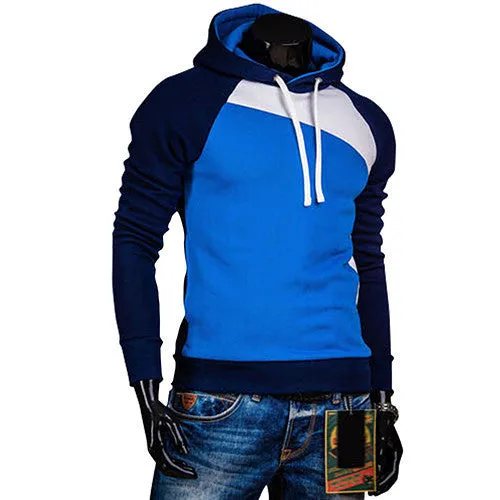 Men Spring Warm Hoody Ourdoor Slim Fit Splicing Color String Casual Pullover Top