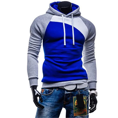 Men Spring Warm Hoody Ourdoor Slim Fit Splicing Color String Casual Pullover Top