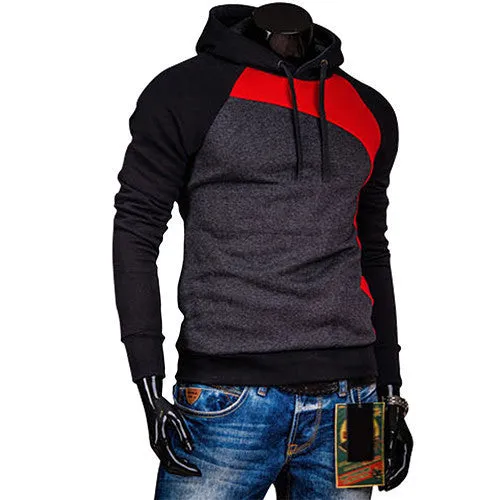 Men Spring Warm Hoody Ourdoor Slim Fit Splicing Color String Casual Pullover Top