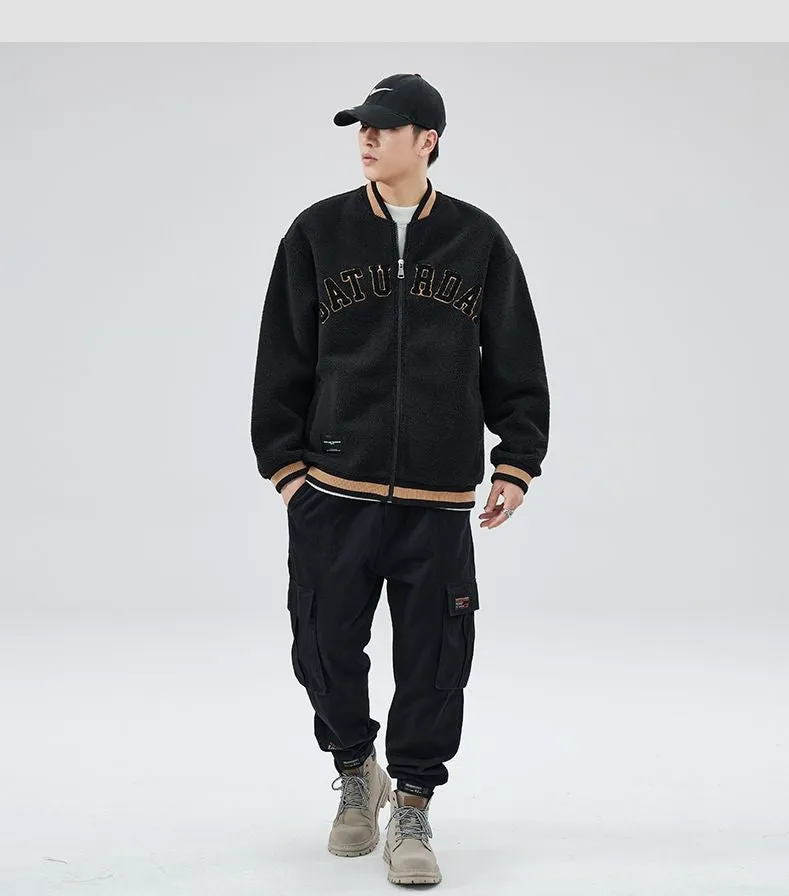 Men's Fleece-lined Trucker Jacket with Contrast Trim