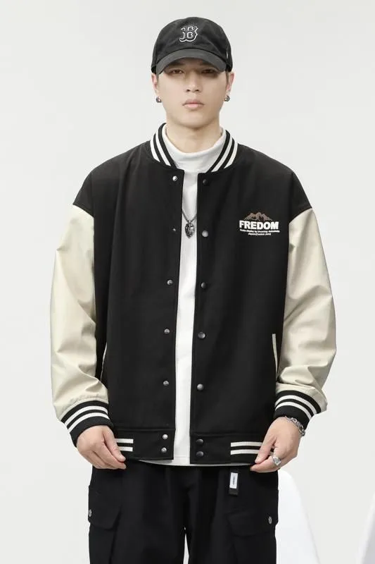 Men's Relaxed-fit Varsity Jacket featuring Elastic Band Cuff and Hem