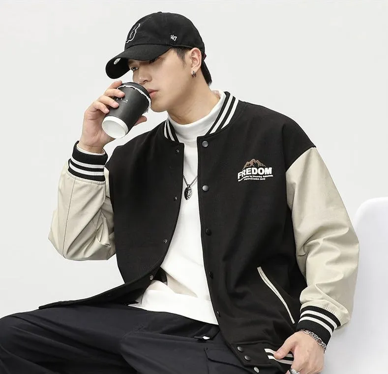 Men's Relaxed-fit Varsity Jacket featuring Elastic Band Cuff and Hem