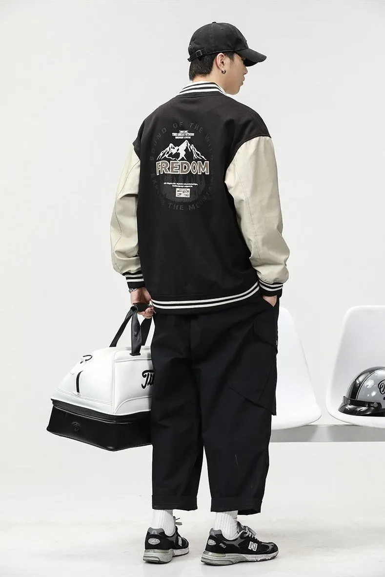 Men's Relaxed-fit Varsity Jacket featuring Elastic Band Cuff and Hem
