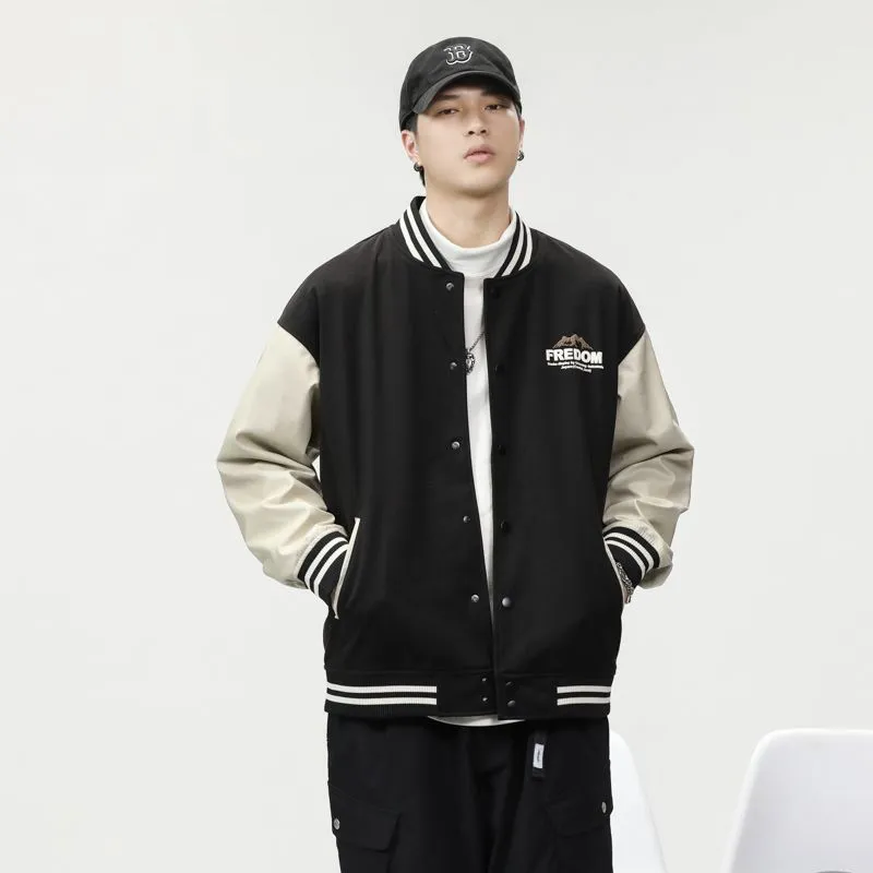 Men's Relaxed-fit Varsity Jacket featuring Elastic Band Cuff and Hem
