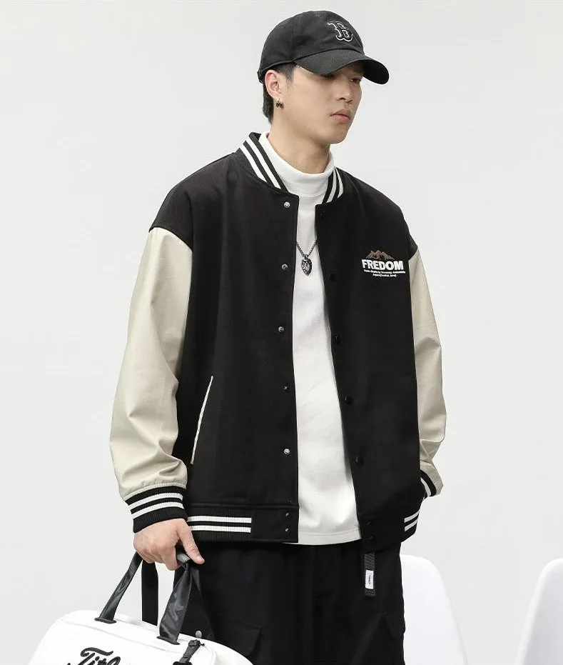 Men's Relaxed-fit Varsity Jacket featuring Elastic Band Cuff and Hem