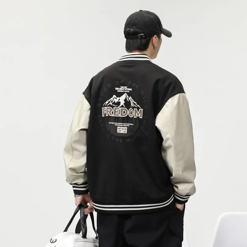 Men's Relaxed-fit Varsity Jacket featuring Elastic Band Cuff and Hem