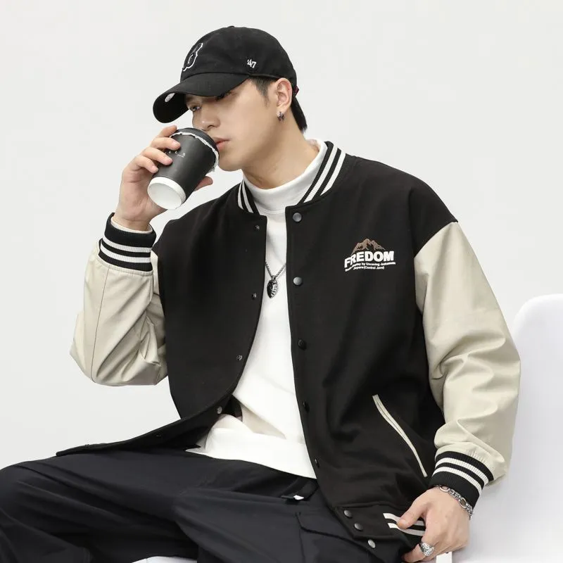 Men's Relaxed-fit Varsity Jacket featuring Elastic Band Cuff and Hem