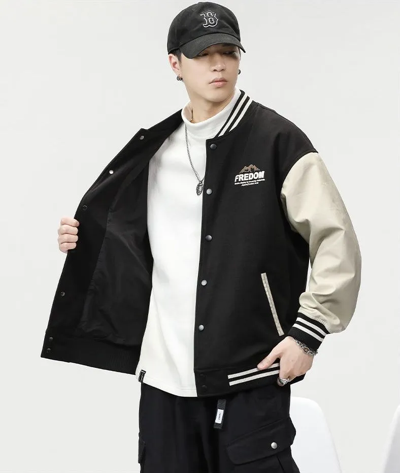 Men's Relaxed-fit Varsity Jacket featuring Elastic Band Cuff and Hem
