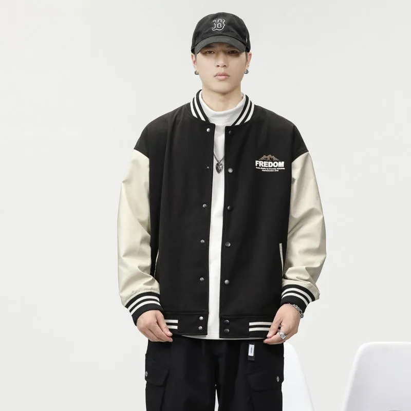 Men's Relaxed-fit Varsity Jacket featuring Elastic Band Cuff and Hem