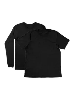 Mens T-Shirts Short & Long Sleeve - 2 Pack Bundle Black